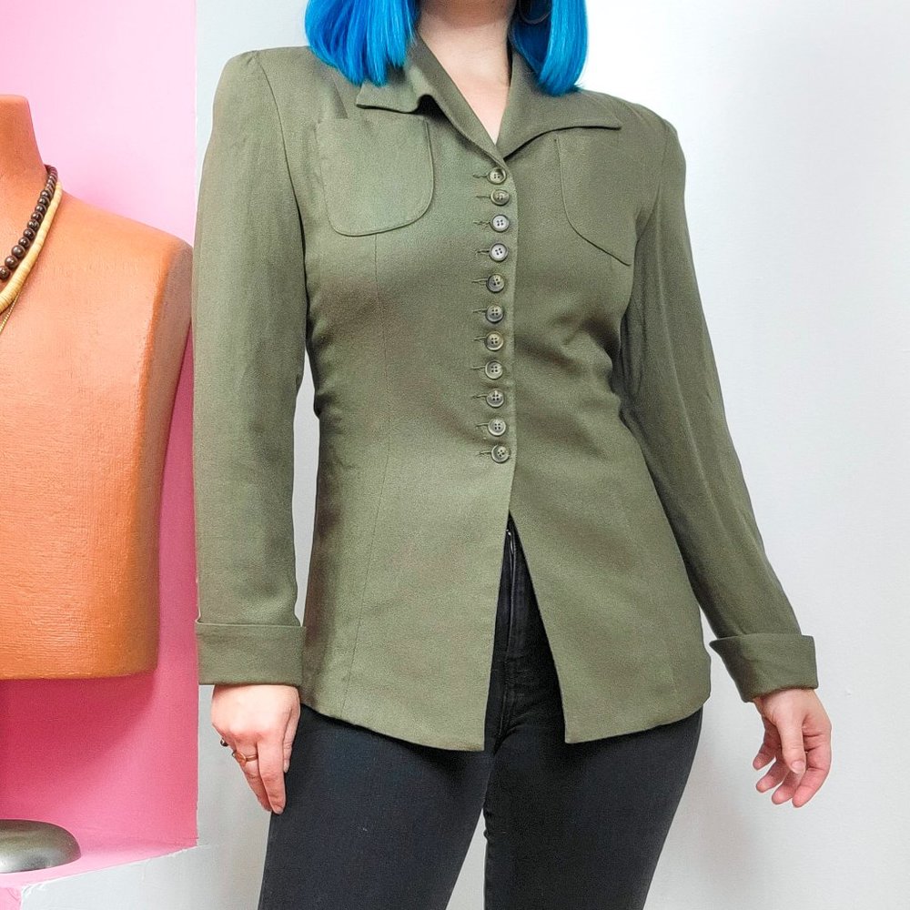 Vintage 90s Express Army Green Fitted Blazer Jacket